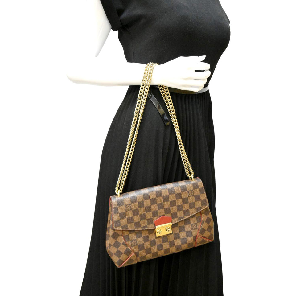 Louis Vuitton Caissa Chain Damier Ebene Clutch Shoulder Bag Brown
