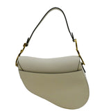 Christian Dior Saddle Grained Calfskin Leather Satchel Shoulder Bag Ivory