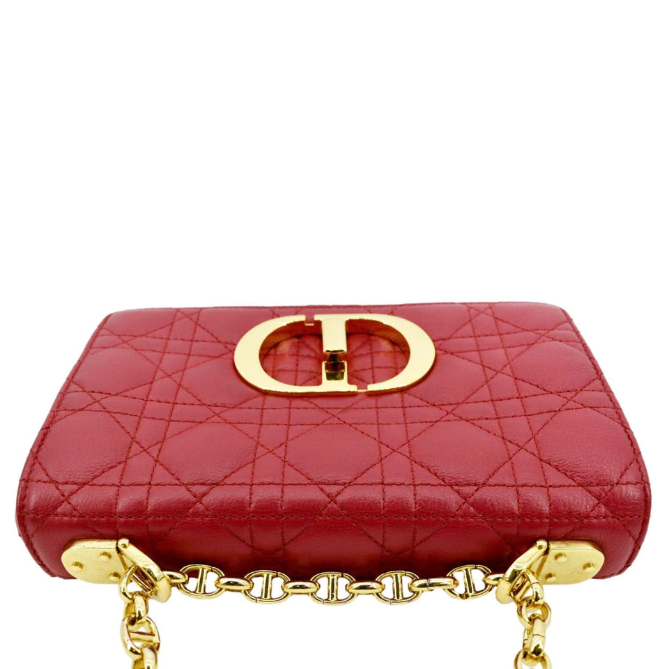 Christian Dior Caro Cannage Calfskin Leather Shoulder Bag Red