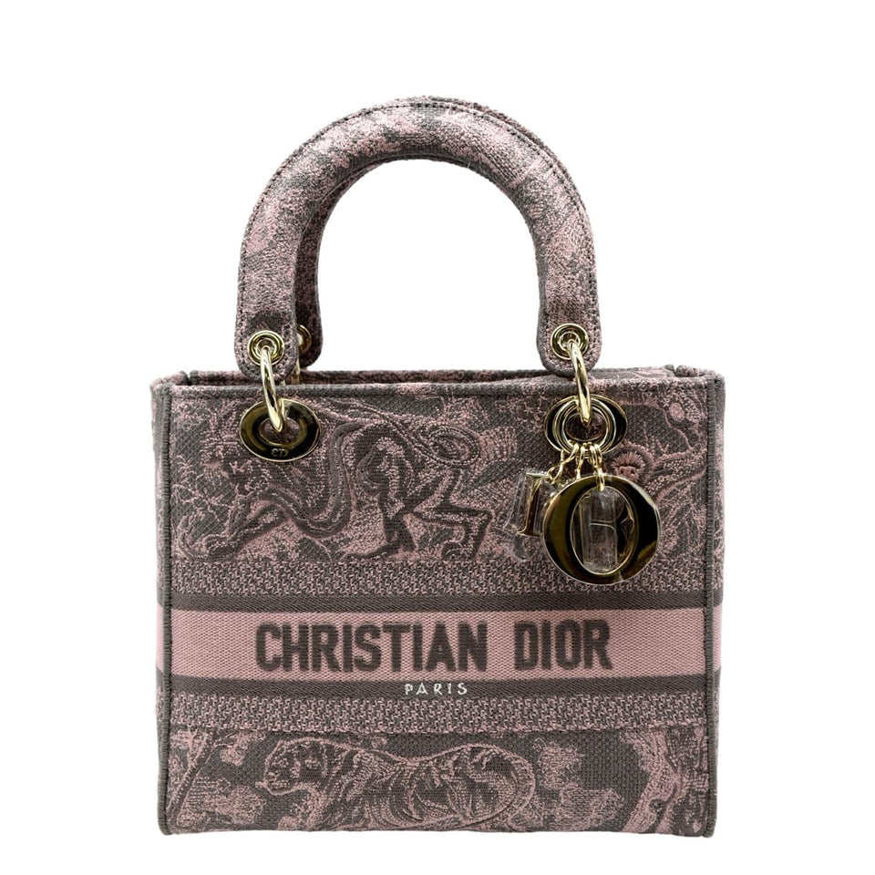Christian Dior Medium Lady D-Lite Embroidered Canvas Shoulder Bag Rose Des