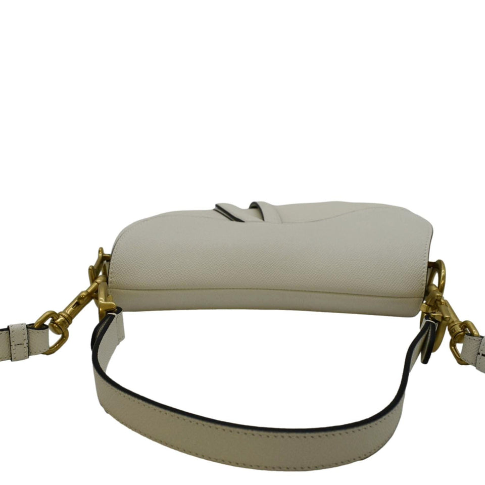 Christian Dior Saddle Grained Calfskin Leather Satchel Shoulder Bag Ivory