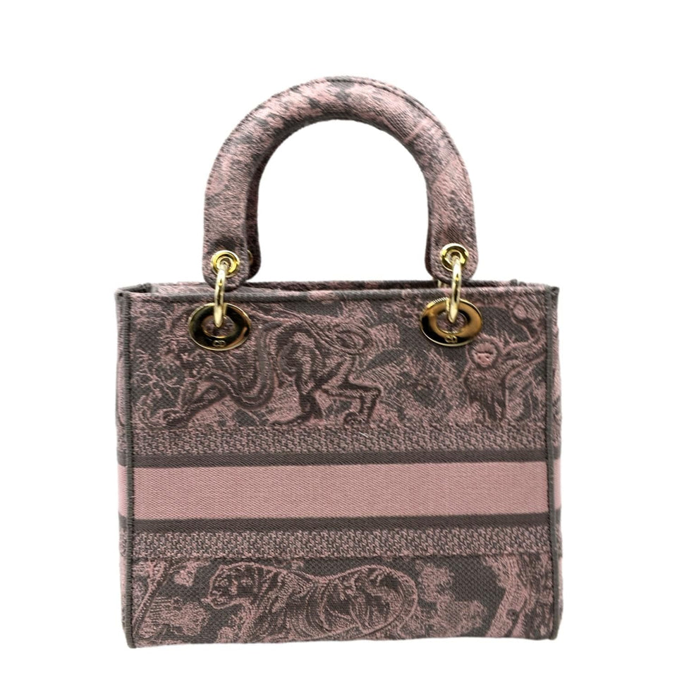 Christian Dior Medium Lady D-Lite Embroidered Canvas Shoulder Bag Rose Des