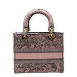 Christian Dior Medium Lady D-Lite Embroidered Canvas Shoulder Bag Rose Des