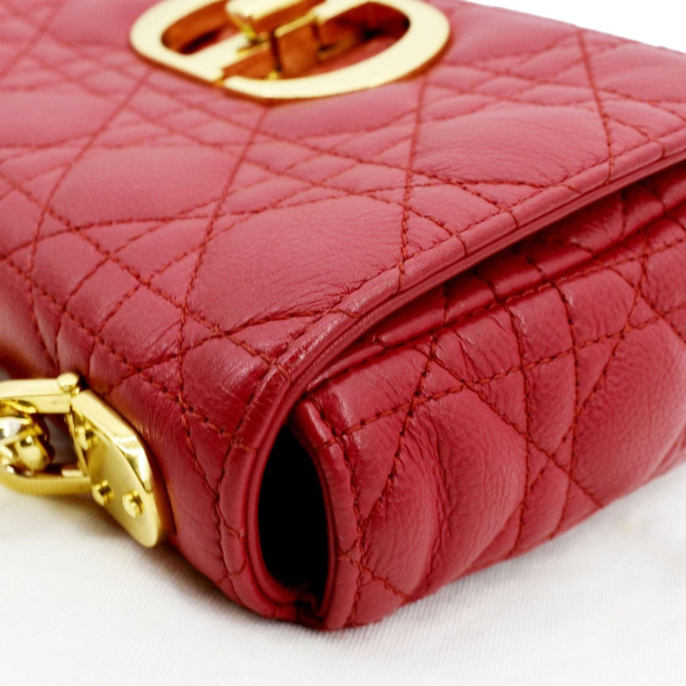 Christian Dior Caro Cannage Calfskin Leather Shoulder Bag Red