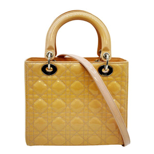 Christian Dior Medium Lady Dior Cannage Lambskin Leather Shoulder Bag Yellow