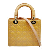 Christian Dior Medium Lady Dior Cannage Lambskin Leather Shoulder Bag Yellow
