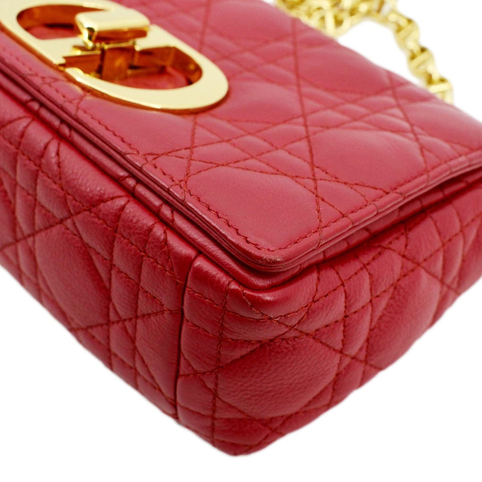 Christian Dior Caro Cannage Calfskin Leather Shoulder Bag Red