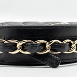 Chanel 22c Quilted Round Clutch With Chain Lambskin Black L