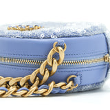 Chanel 19 Round Clutch With Chains Sequins Light Blue Multicolour Hardware