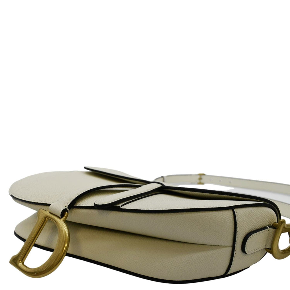 Christian Dior Saddle Grained Calfskin Leather Satchel Shoulder Bag Ivory