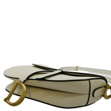 Christian Dior Saddle Grained Calfskin Leather Satchel Shoulder Bag Ivory