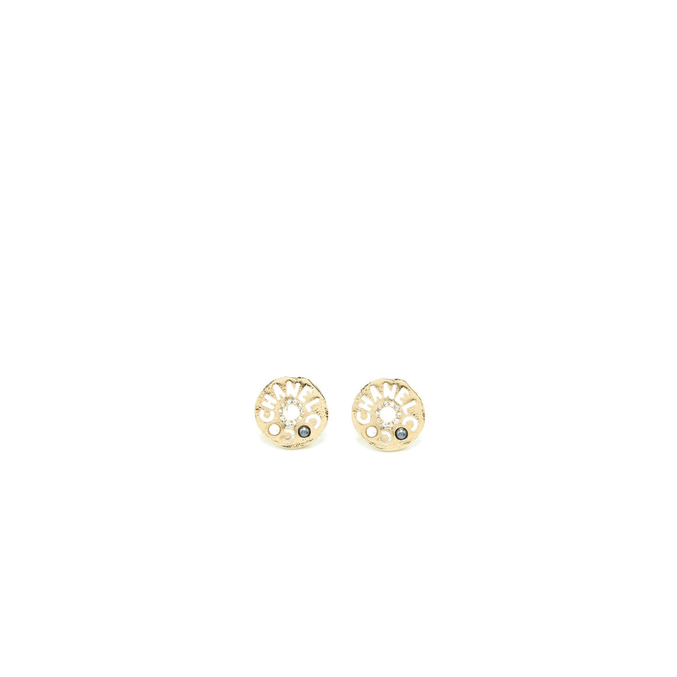 Chanel Round Letters Earrings Crystal Pearl L
