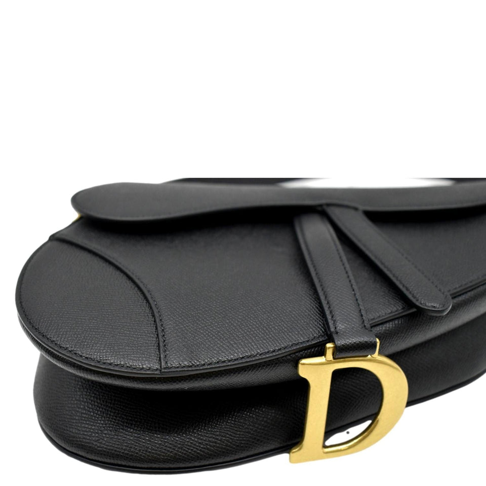Christian Dior Saddle Grained Calfskin Leather Satchel Shoulder Bag Black