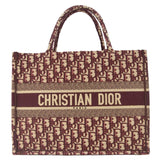 Christian Dior Book Medium Oblique Embroidery Tote Bag Burgundy