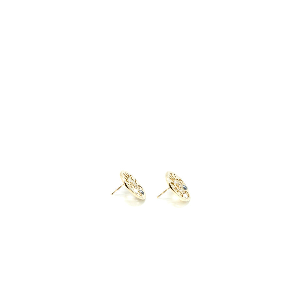 Chanel Round Letters Earrings Crystal Pearl L