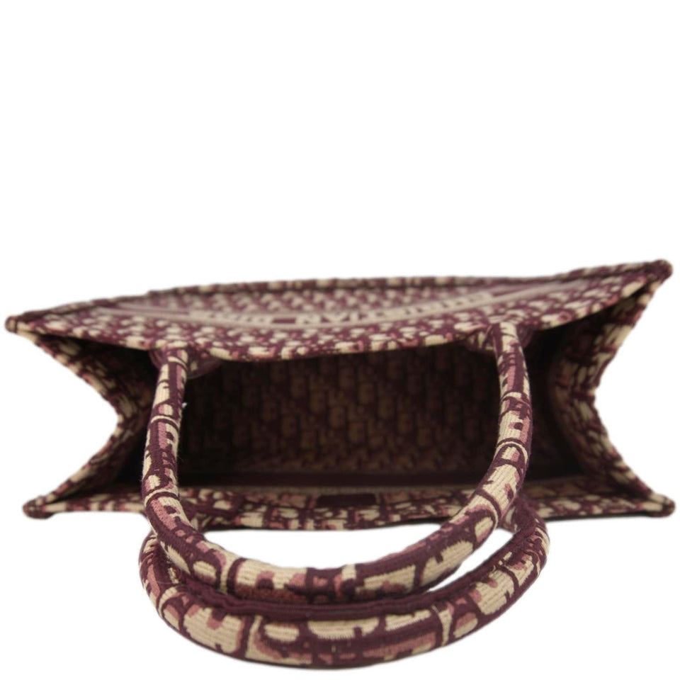 Christian Dior Book Medium Oblique Embroidery Tote Bag Burgundy