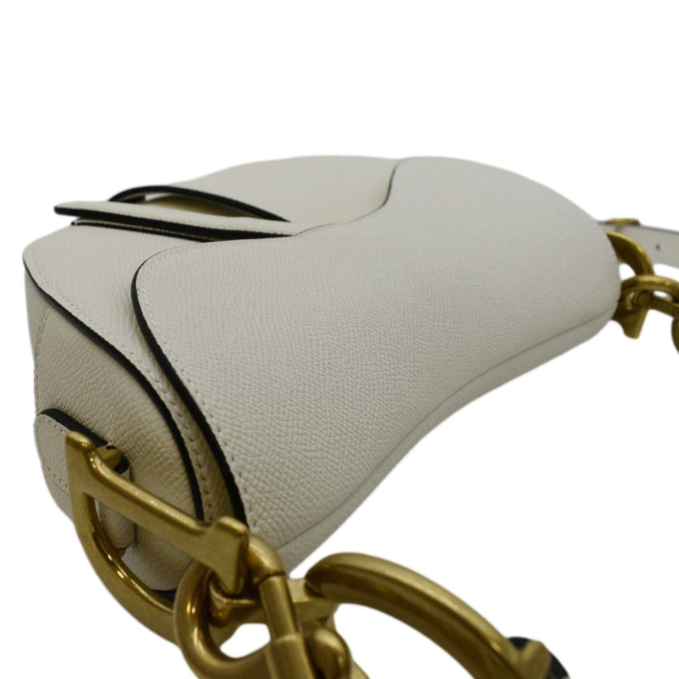 Christian Dior Saddle Grained Calfskin Leather Satchel Shoulder Bag Ivory