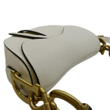 Christian Dior Saddle Grained Calfskin Leather Satchel Shoulder Bag Ivory