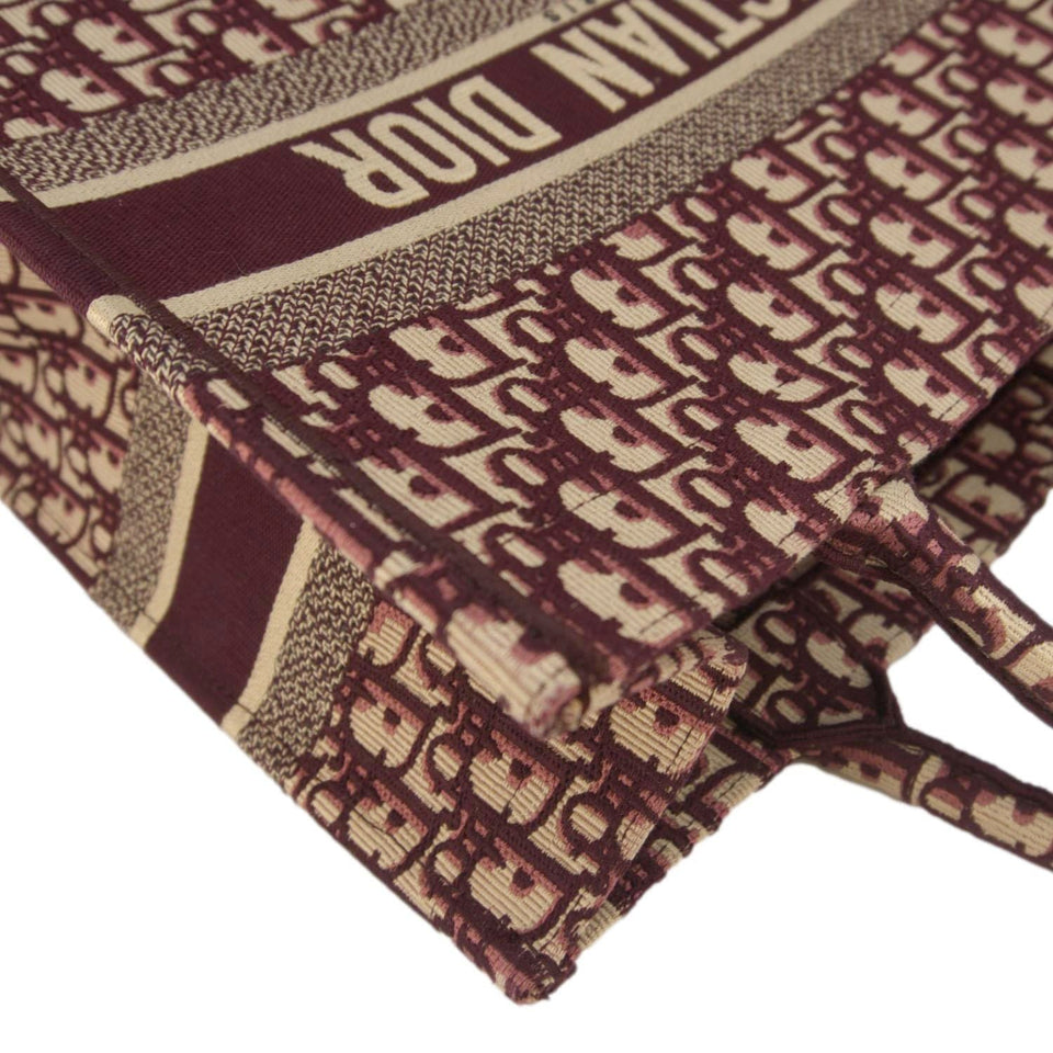 Christian Dior Book Medium Oblique Embroidery Tote Bag Burgundy