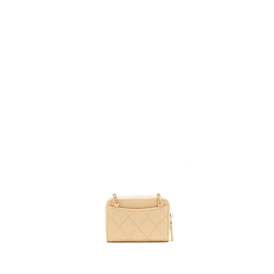 Chanel 22C Pearl Crush  Holder With Chain Beige