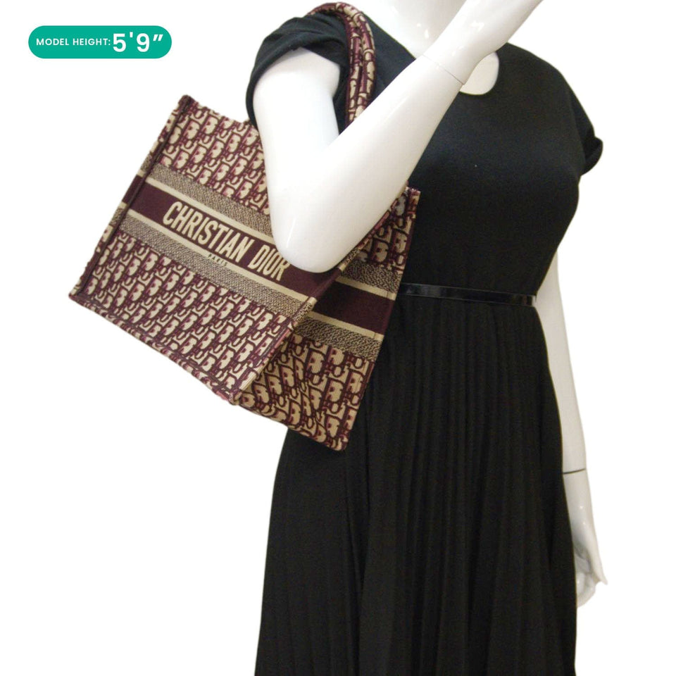 Christian Dior Book Medium Oblique Embroidery Tote Bag Burgundy