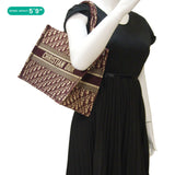 Christian Dior Book Medium Oblique Embroidery Tote Bag Burgundy