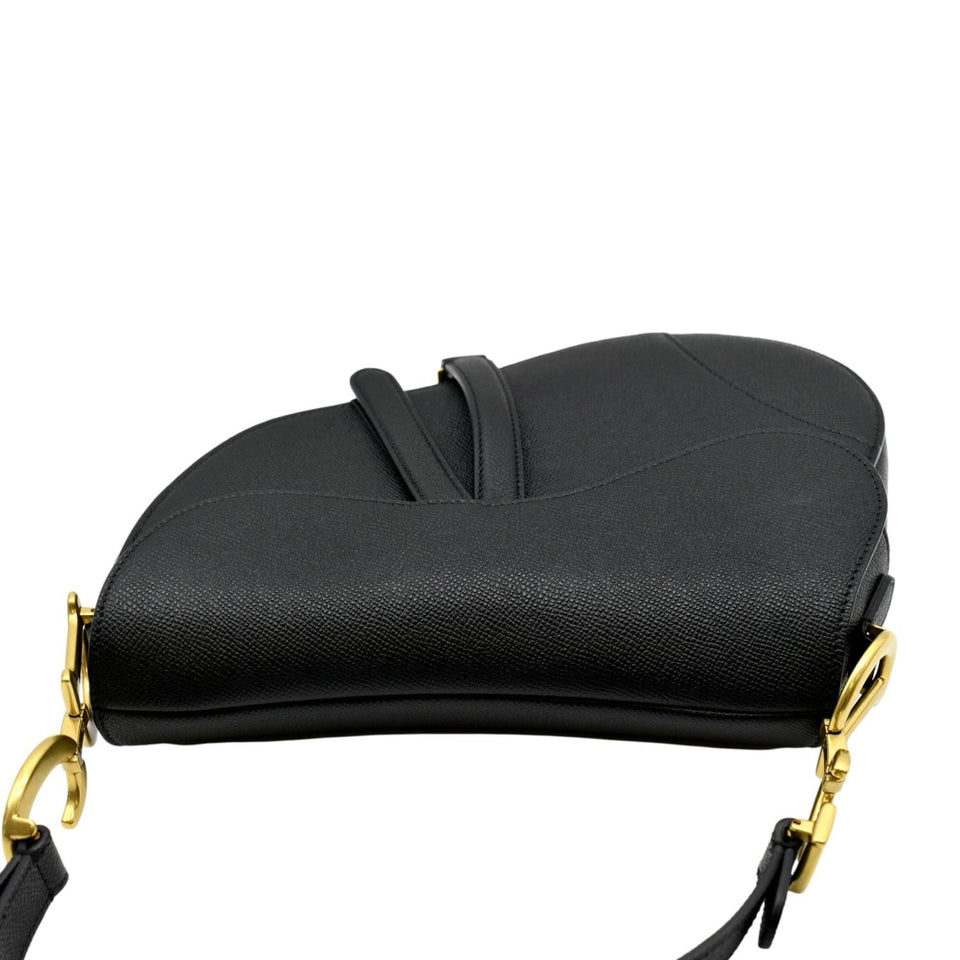 Christian Dior Saddle Grained Calfskin Leather Satchel Shoulder Bag Black