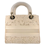 Christian Dior Lady Dior D-Lite Embroidered Canvas Shoulder Bag White