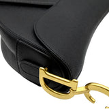 Christian Dior Saddle Grained Calfskin Leather Satchel Shoulder Bag Black