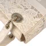 Christian Dior Lady Dior D-Lite Embroidered Canvas Shoulder Bag White