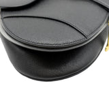 Christian Dior Saddle Grained Calfskin Leather Satchel Shoulder Bag Black