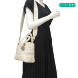 Christian Dior Lady Dior D-Lite Embroidered Canvas Shoulder Bag White