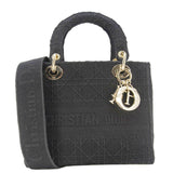 Christian Dior Lady Dior D-Lite Embroidered Canvas Shoulder Bag Black