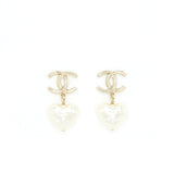 Chanel CC And Heart Earring Light Gold Tone