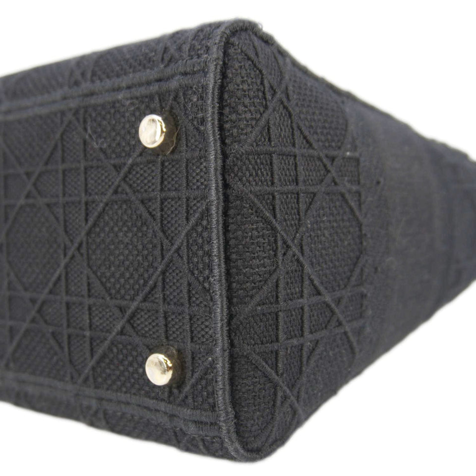 Christian Dior Lady Dior D-Lite Embroidered Canvas Shoulder Bag Black