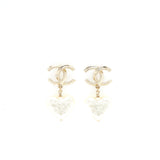 Chanel CC And Heart Earring Light Gold Tone