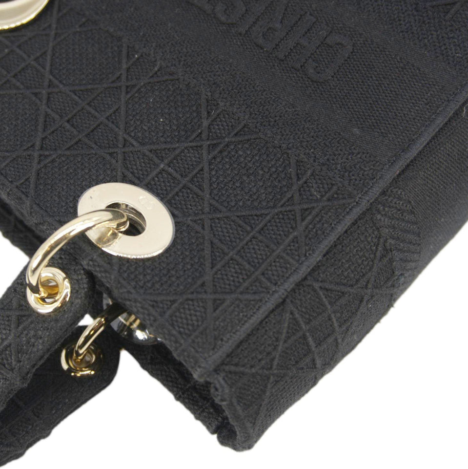 Christian Dior Lady Dior D-Lite Embroidered Canvas Shoulder Bag Black