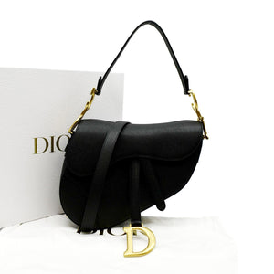 Christian Dior Saddle Grained Calfskin Leather Satchel Shoulder Bag Black