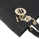 Christian Dior Lady Dior D-Lite Embroidered Canvas Shoulder Bag Black