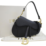 Christian Dior Saddle Grained Calfskin Leather Satchel Shoulder Bag Navy Blue