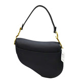 Christian Dior Saddle Grained Calfskin Leather Satchel Shoulder Bag Navy Blue