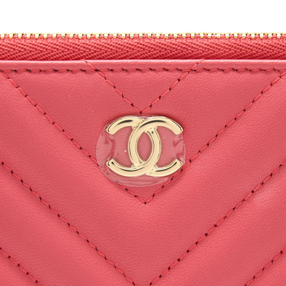 Chanel Chevron Clutch Lambskin Pink L