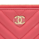 Chanel Chevron Clutch Lambskin Pink L