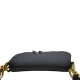 Christian Dior Saddle Grained Calfskin Leather Satchel Shoulder Bag Navy Blue