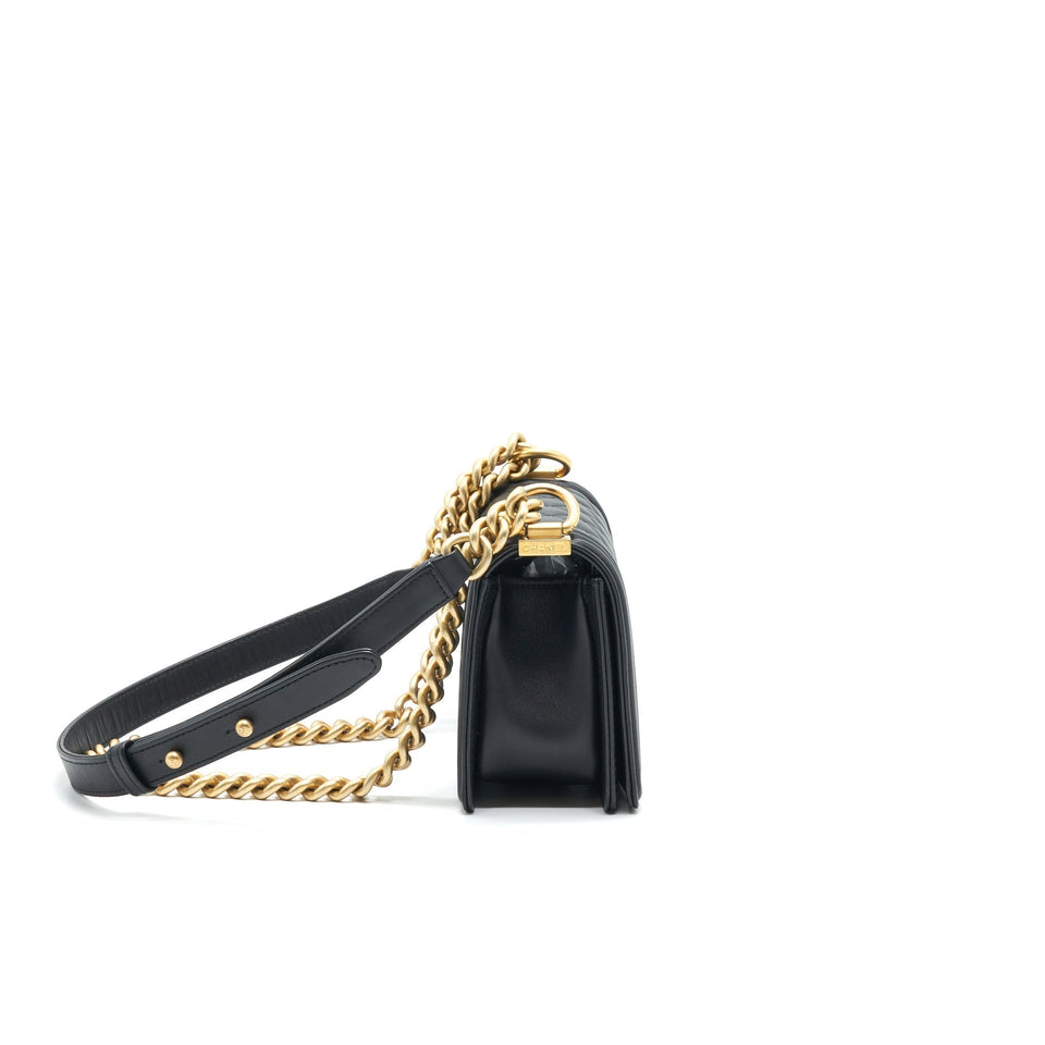 Chanel small boy Bag Calfskin Black with  serial27