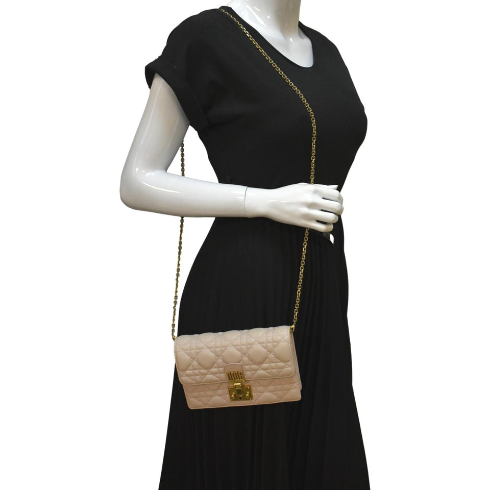 Christian Dior Dioraddict Quilted Lambskin Leather Crossbody Bag Dusty Pink