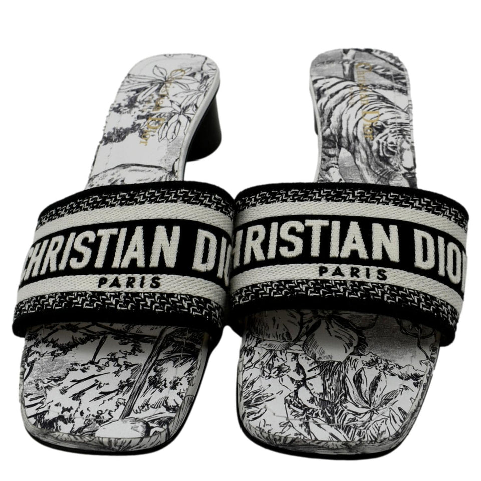 Christian Dior Dway Heeled Slide Embroidered Cotton Multicolor Size 36