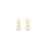 Chanel CC And Crystal Drop Earrings Light Gold Tone