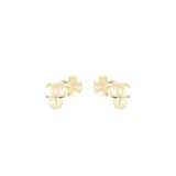 Chanel 22S CC Logo And Clover Earrings Light Gold Tone