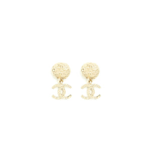 Chanel Pearl And CC Logo Drop Earrings Light Gold Tone